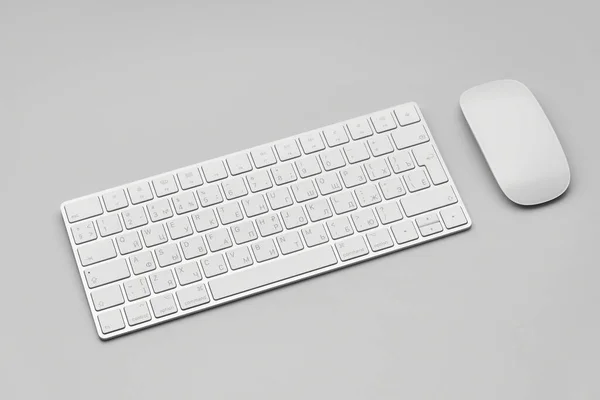 Teclado e mouse de computador isolados em um fundo cinza claro. — Fotografia de Stock