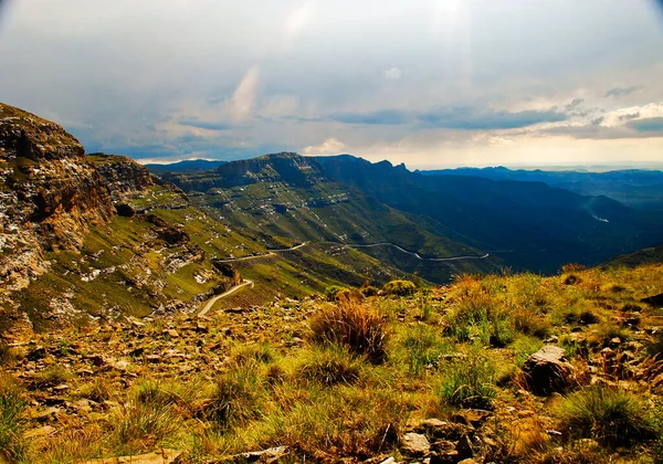 Kingdoom of Lesotho in Africa is the country of the high mountains, pass, rivers, waterfalls and untouched lanscape — стоковое фото