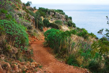 Batı Sicilya 'daki Zingaro yedek kıyı yolunda bir gezi.