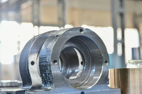 the round flange, after production on a metal-working machine, lies in the warehouse.