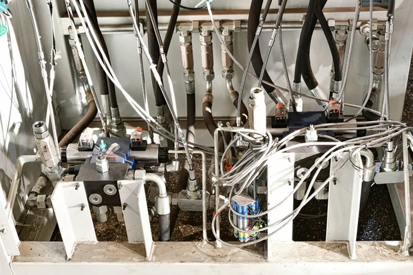 Sistema Suministro Presión Estación Aceite Tuberías Cables Conexión Bomba Combustible — Foto de Stock