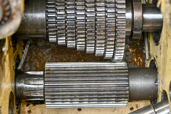 Gears Indexing Discs Gearbox Metal Cutting Machine — Stock Photo, Image