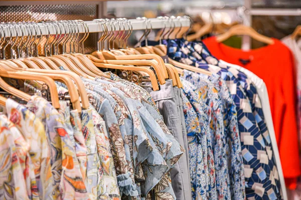 Women Blouses Different Colors Hang Hanger Sale Mall — Stockfoto