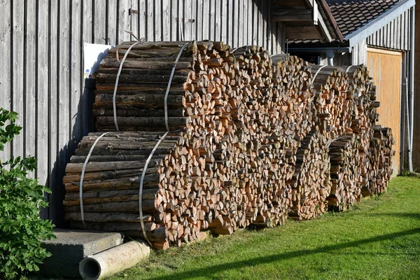 Sawn Firewood Residential Heating Stacked Fence — Stock fotografie