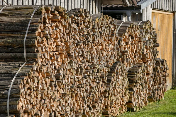 Sawn Firewood Residential Heating Stacked Fence — Stock fotografie