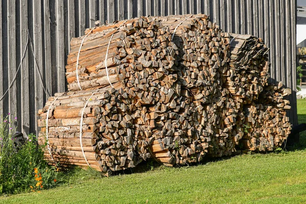 Sawn Firewood Residential Heating Stacked Fence — Stok Foto