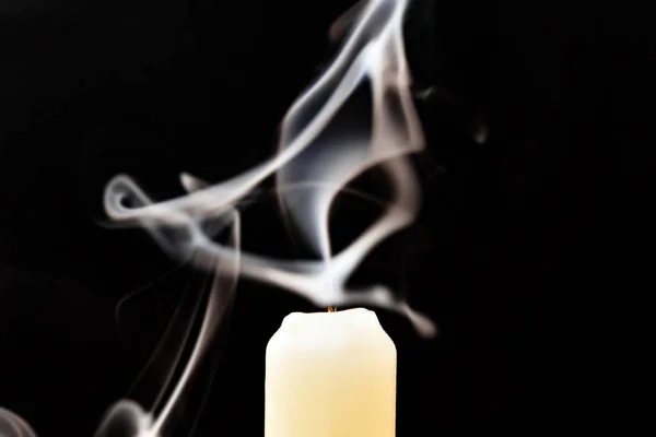 Gray Smoke Extinguished Candle Develops Black Background — Stock Photo, Image