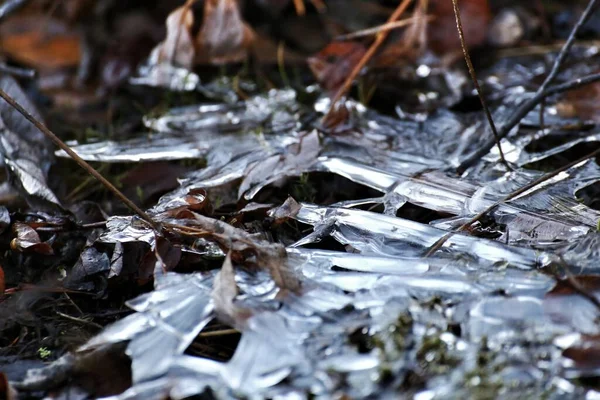 Fechar Estruturas Gelo Congelado Início Inverno — Fotografia de Stock