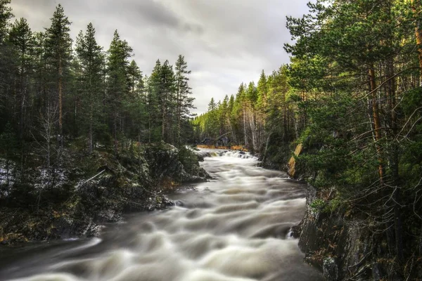 Długa Ekspozycja Rzekę Mala Rezerwacie Przyrody Mala Storforsens Szwecji — Zdjęcie stockowe