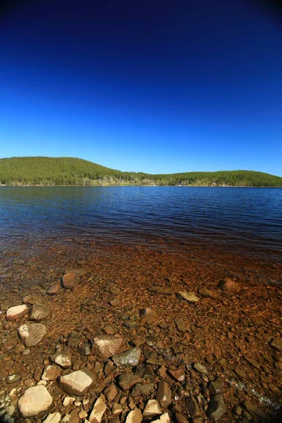 Gallejaur 'un küçük bir kasabasında İsveç' in kuzeyindeki göle bakın.