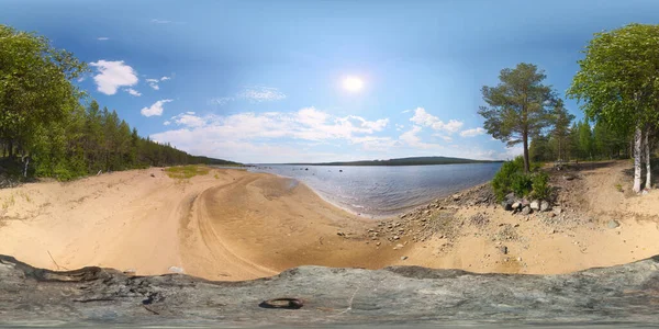 Spherical Panorama Scenic Natural Beach Skellefte River Sweden Equirectangular Usable — ストック写真