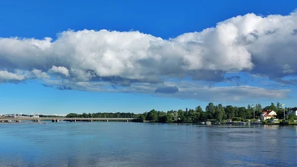 Bridge Scenic Clouds Ume River Umea Northern Sweden — 스톡 사진