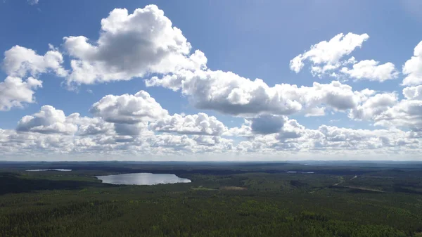 Aerial Shot Landscape Forest Lakes Swedish Lapland — ストック写真