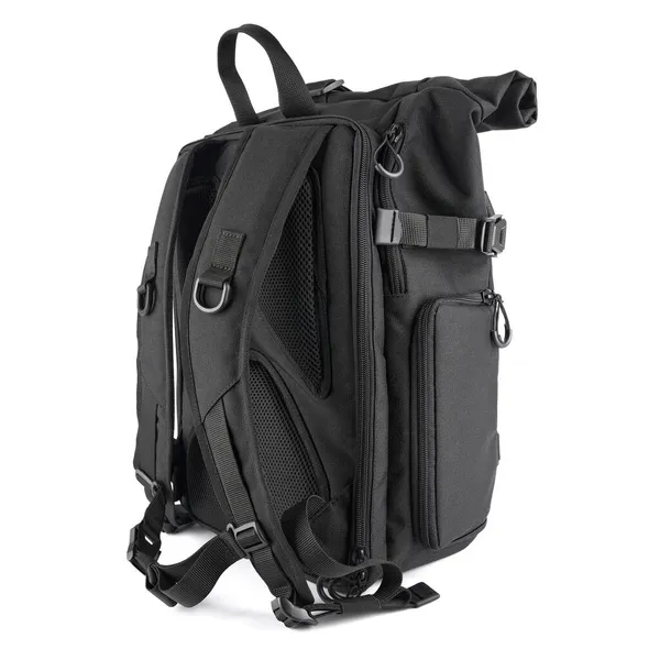 ブラックラップトップバックパックユニセックスアクセサリー バックパック白の背景に隔離 男性用バッグ — ストック写真