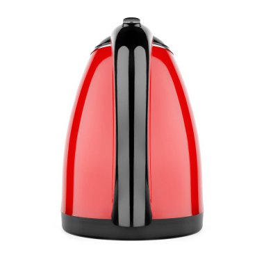 Kırmızı elektrikli su ısıtıcısı beyaz arka planda izole edilmiş. Mutfak aletleri..