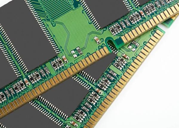 Ram Speicher Chip Close Mikroelektronik Ram Makro Computerschaltung Auf Weißem — Stockfoto