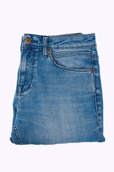 Pila Varie Sfumature Blue Jeans Sfondo Bianco Texture Jeans Denim — Foto Stock