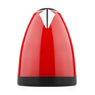 Kırmızı elektrikli su ısıtıcısı beyaz arka planda izole edilmiş. Mutfak aletleri..