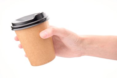 coffee to go. Paper coffee cup isolated on white background. Paper coffee cups in woman hand. male hand holding a Coffee paper cup isolated on white background.