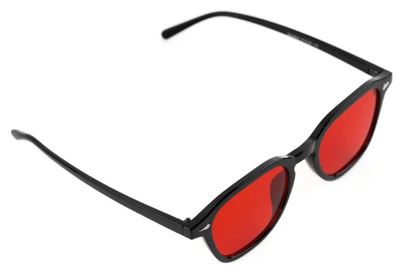 Stylish Black Sunglasses Isolated White Background Sunglasses Red Lenses — Stock Photo, Image