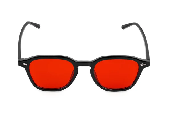 Stylish Black Sunglasses Isolated White Background Sunglasses Red Lenses — Stock Photo, Image
