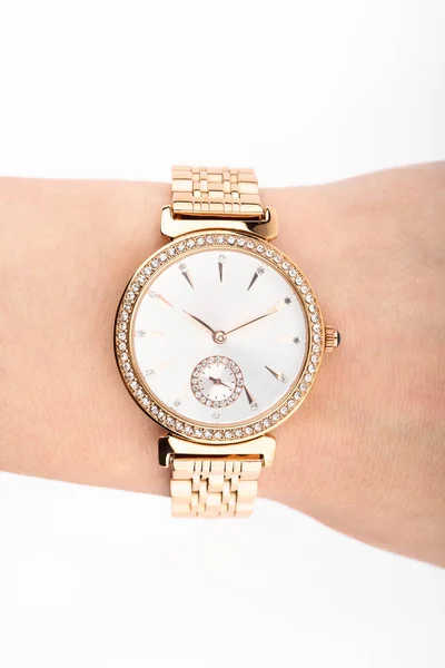 classic chronograph wristwatch. Swiss golden wrist watch. luxury fashion watch stainless steel chrome with geometric dial. Luxury watch. With clipping path. Gold watch. Women watch. Female watch.