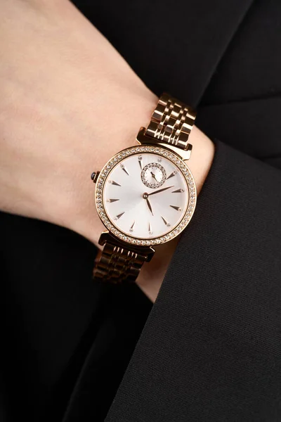 classic chronograph wristwatch. Swiss golden wrist watch. luxury fashion watch stainless steel chrome with geometric dial. Luxury watch. With clipping path. Gold watch. Women watch. Female watch.