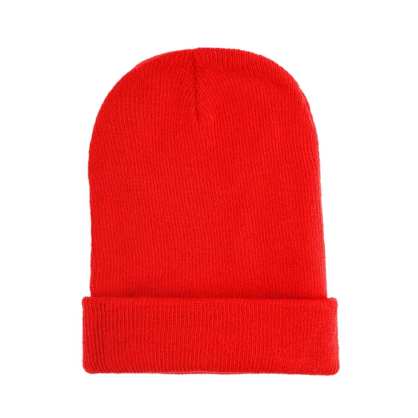 Chapeau Laine Rouge Isolé Sur Fond Blanc Bonnet Tricoté Isolé — Photo