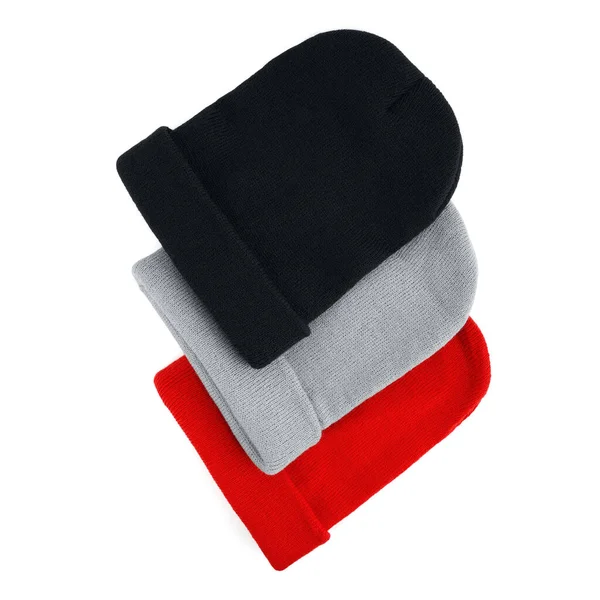 Cappello Lana Rossa Isolato Sfondo Bianco Cappello Lavorato Maglia Isolato — Foto Stock