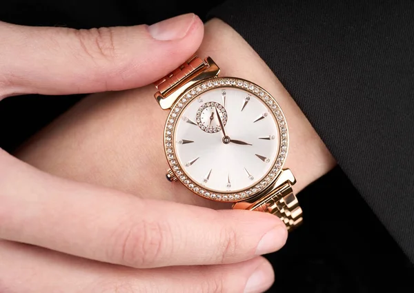 classic chronograph wristwatch. Swiss golden wrist watch. luxury fashion watch stainless steel chrome with geometric dial. Luxury watch. With clipping path. Gold watch. Women watch. Female watch.