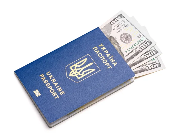 Blue International Passport White Background Clipping Path Ukrainian Biometric Passport — стоковое фото