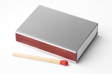 Yanmış kibritler beyazda izole edilmiş. Bir kutu kibrit. Yanan kibritlerin farklı aşamaları. 