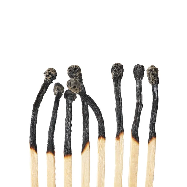 Burnt Matches Isolated White Box Matches Different Stages Match Burning — Stock Photo, Image