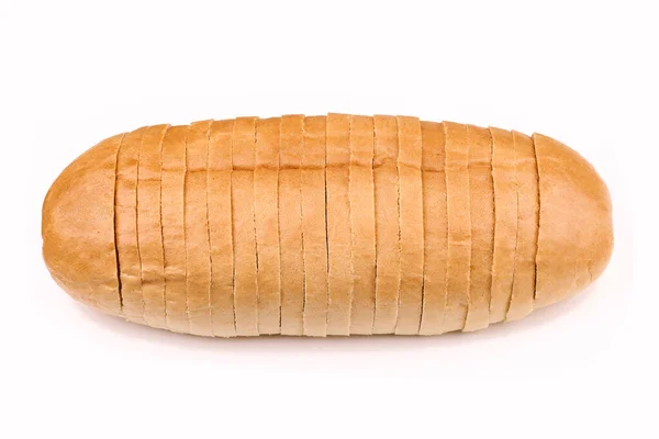 Scheiben Geschnittenes Weizenbrot Isoliert Auf Weiß Brot Plastiktüte — Stockfoto