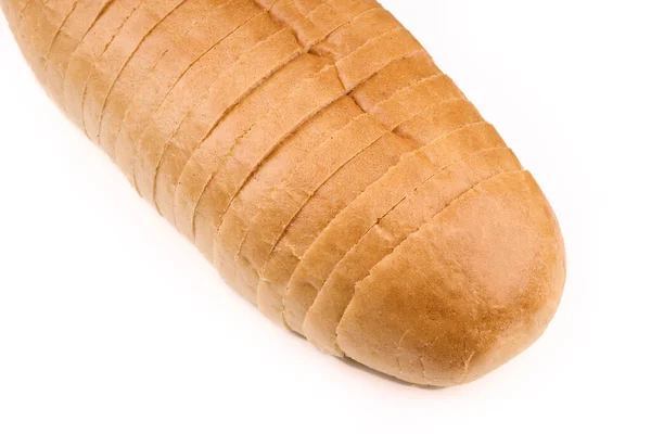 Nakrájený Bochník Pšeničného Chleba Izolovaný Bílo Krájený Chléb Plastovém Sáčku — Stock fotografie