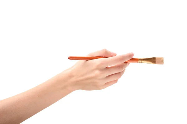 Beyaz Arka Planda Fırçası Olan Bir Kadın Fırçalı — Stok fotoğraf