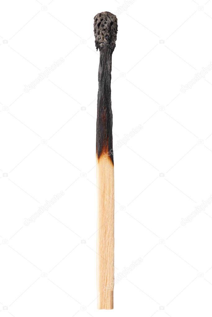 Burnt matches isolated on white. Box of matches. Different stages of match burning Burnt matches. 