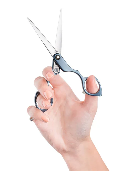 Woman Hand Holds Scissors Cutting Hair Hairdresser — Stock Photo, Image