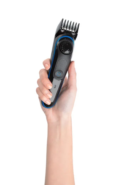 Woman Hand Holds Hair Clipper Trimmer Hairdresser — Stock Photo, Image
