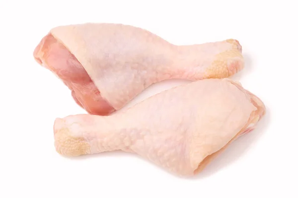 Rohe Hühnerkeulen Auf Weißem Hintergrund Isoliert Hühnerfleisch Diätfleisch — Stockfoto