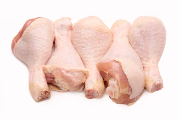 Rohe Hühnerkeulen Auf Weißem Hintergrund Isoliert Hühnerfleisch Diätfleisch — Stockfoto