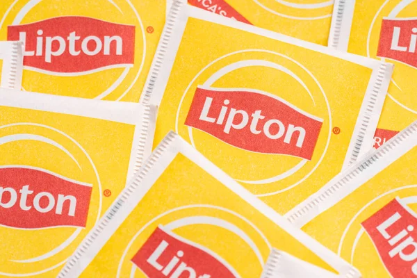 Ukraine Dnipro 2022 Lipton Teebeutel Isoliert Auf Einem Weißen Tee — Stockfoto