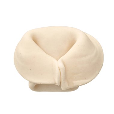 Beyaz arka planda izole edilmiş, pişirilmeye hazır taze donmuş hamur köfteleri. Tam alan derinliği.