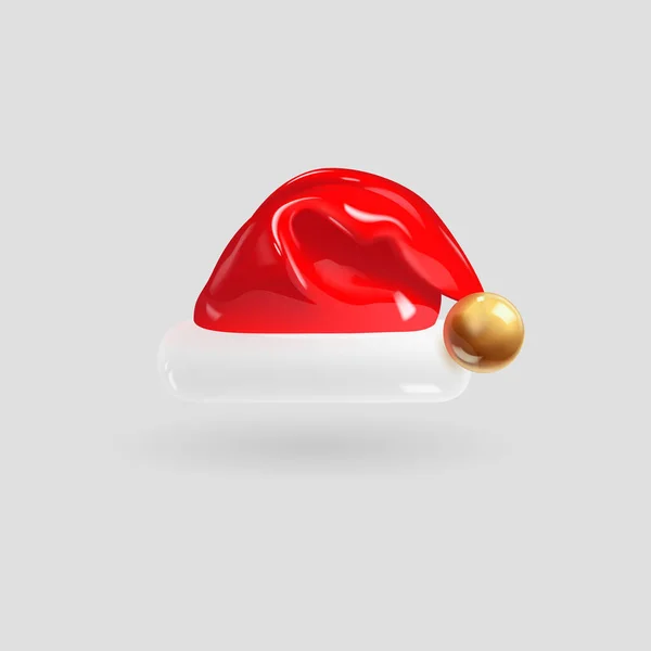 Kerstman hoed geïsoleerd op grijze achtergrond. 3D realistische renderen vector pictogram. — Stockvector