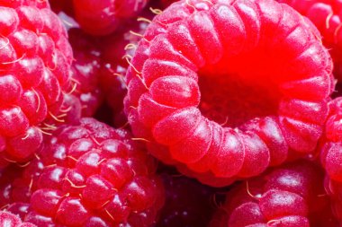 Olgun kırmızı ahududu. Yemek arkaplanı. Yakın plan..