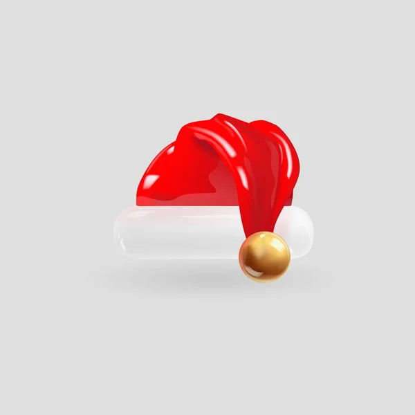 Chapeau de Père Noël isolé sur fond gris. icône vectorielle de rendu réaliste 3d. — Image vectorielle