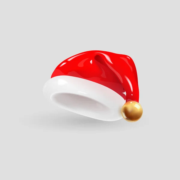 Chapéu de Papai Noel isolado em fundo cinza. 3d ícone de vetor de renderização realista. — Vetor de Stock