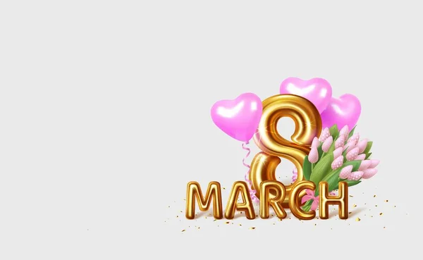8 de marzo. Feliz Día de la Mujer. Banner festivo con flores — Archivo Imágenes Vectoriales