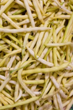 Sarı fasulye telinin arka planı. Kapat.