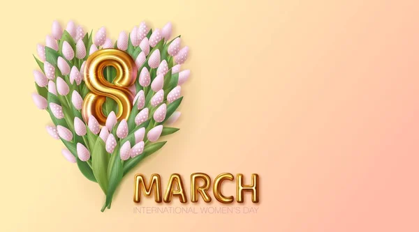 8 марта. С Днем женщин. Праздничное приветствие с цветами — стоковый вектор